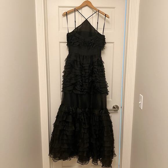 STAUD Florian Black Chiffon Dress With Rose Detail - Picture 8 of 9